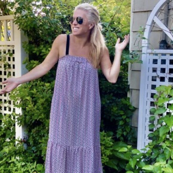 NEW LOFT ANN TAYLOR CHERVON PRINT STRAP SUMMER SHIFT DRESS MIDI SIZE XXS… - Picture 1 of 8